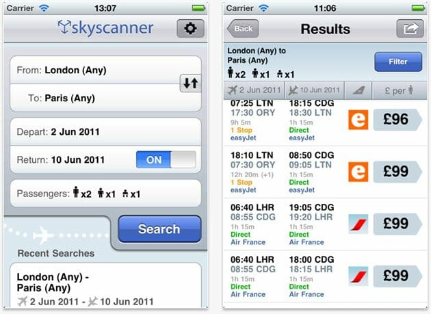App de viajes Skyscanner