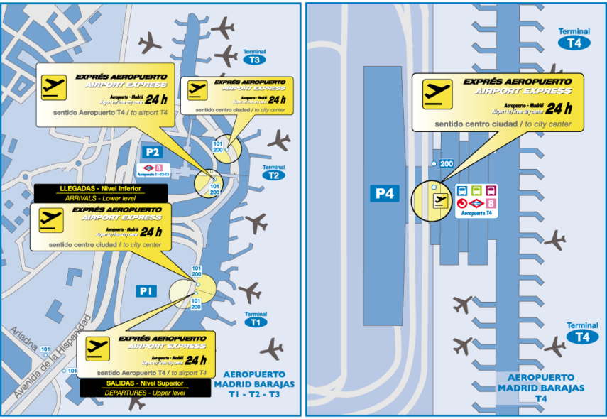 Mapa Aeropuerto Madrid - bus Airport Express