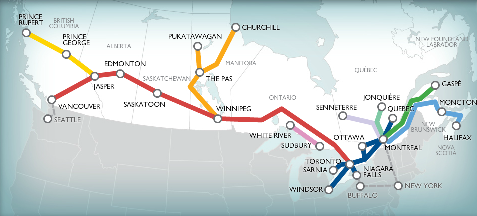 mapa de estaciones del Trans Canada Rail