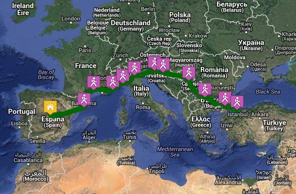 Mapa de la ruta de Nacho Dean por Europa