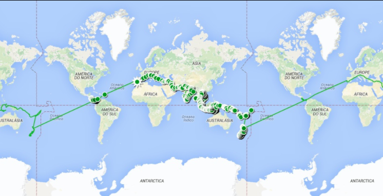 mapa de la vuelta al mundo sin aviones de Luis Portela
