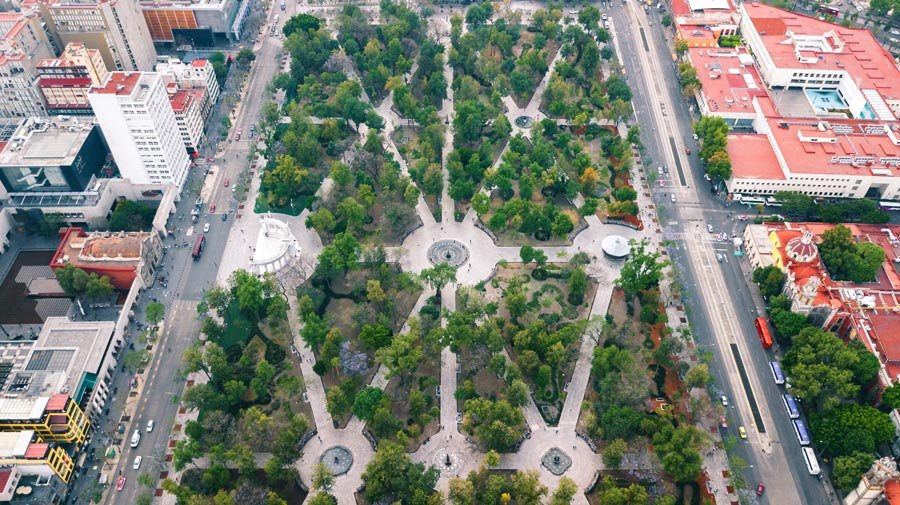 Vista aérea de la Alameda Central de Ciudad de México