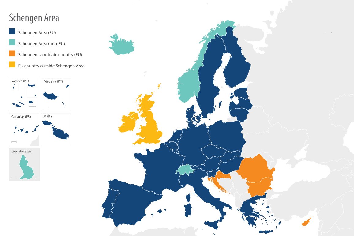 Mapa del espacio Schengen