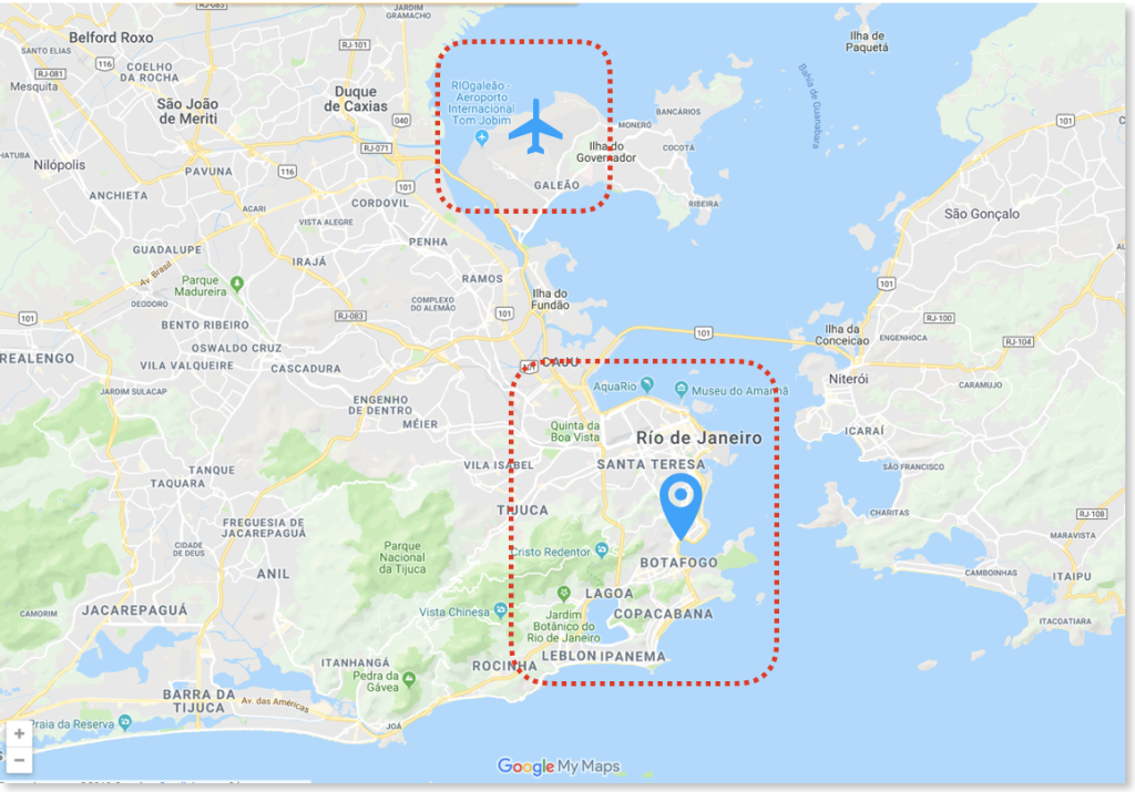 Mapa aeropuerto Rio Janeiro al centro