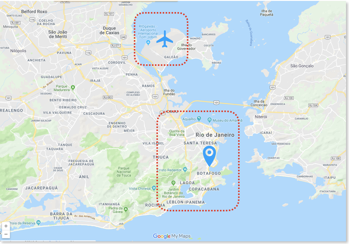 Mapa desde el aeropuerto Rio Janeiro al centro
