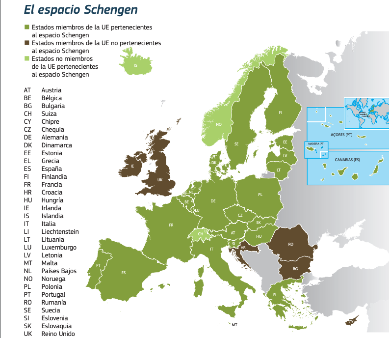 Mapa de los países del Espacio Schengen y los que precisan la autorización ETIAS para viajar a Europa