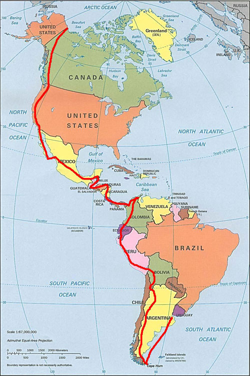 Mapa de la carretera panamericana
