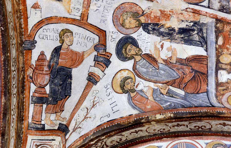 Detalle de los frescos del Panteón de los Reyes en el Museo San Isidoro de León