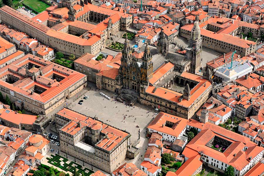 Que ver en Santiago de Compostela: vista aérea de la Plaza del Obradoiro