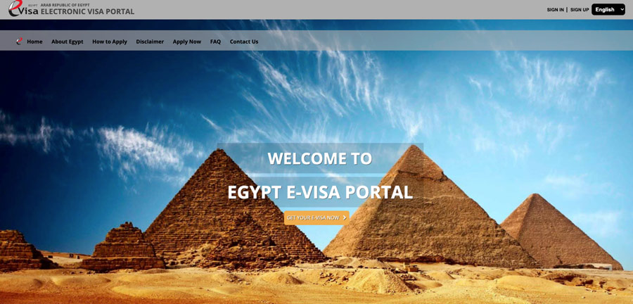 web oficial para tramitar el visado Egipto