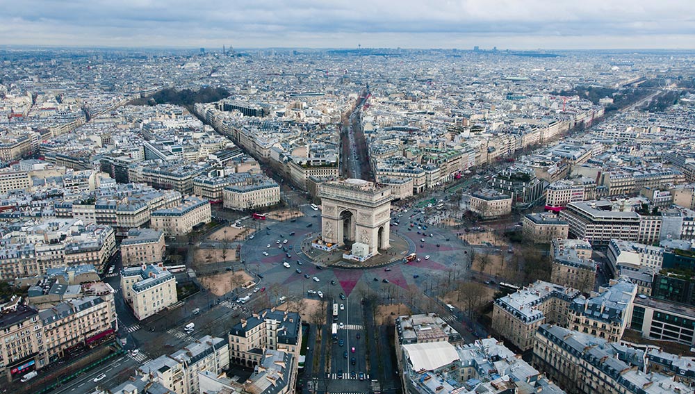 Free Tour París en español, vista aérea del Arco del Triunfo