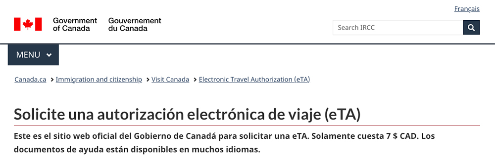 Autorización electrónica de viaje eTA de la visa para Canadá