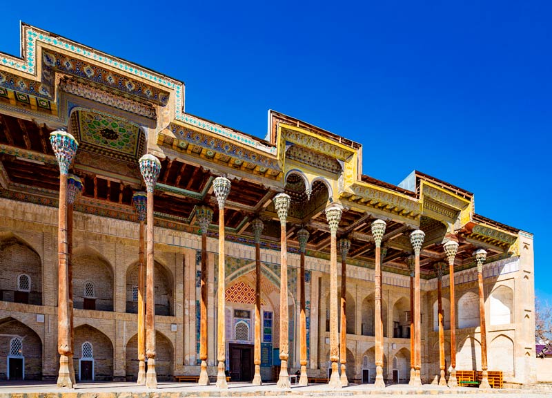 Que ver en Bujará: Mezquita medieval Bolo Hauz (Uzbekistán)