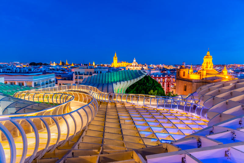 Iglesias de Sevilla vistas desde la estructura de setas de Setas de Sevilla