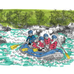 Ilustración de rafting en Manuel Antonio, Costa Rica