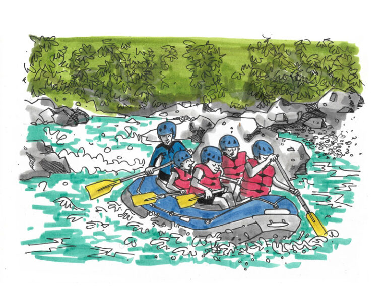 Ilustración de rafting en Manuel Antonio, Costa Rica