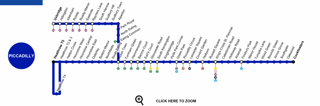 Mapa línea de metro Piccadilly Line de Londres